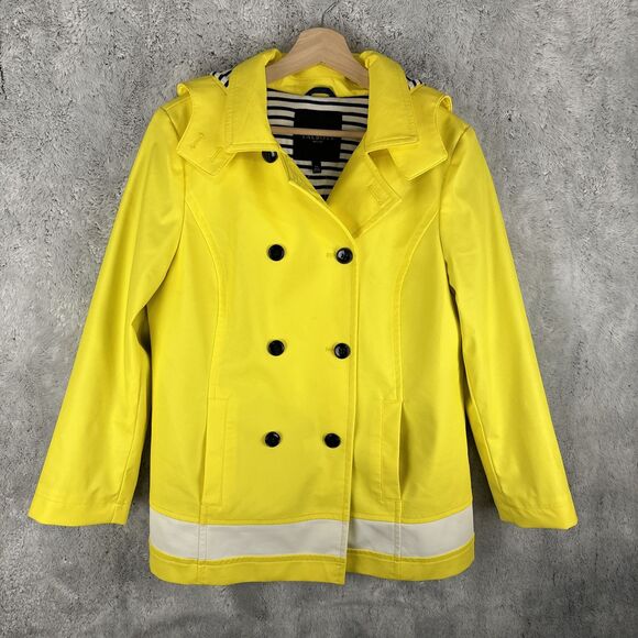Talbots Jackets & Blazers - Talbots Women's Double Breasted Rain Jacket Yellow Lined Removable Hood Petite L